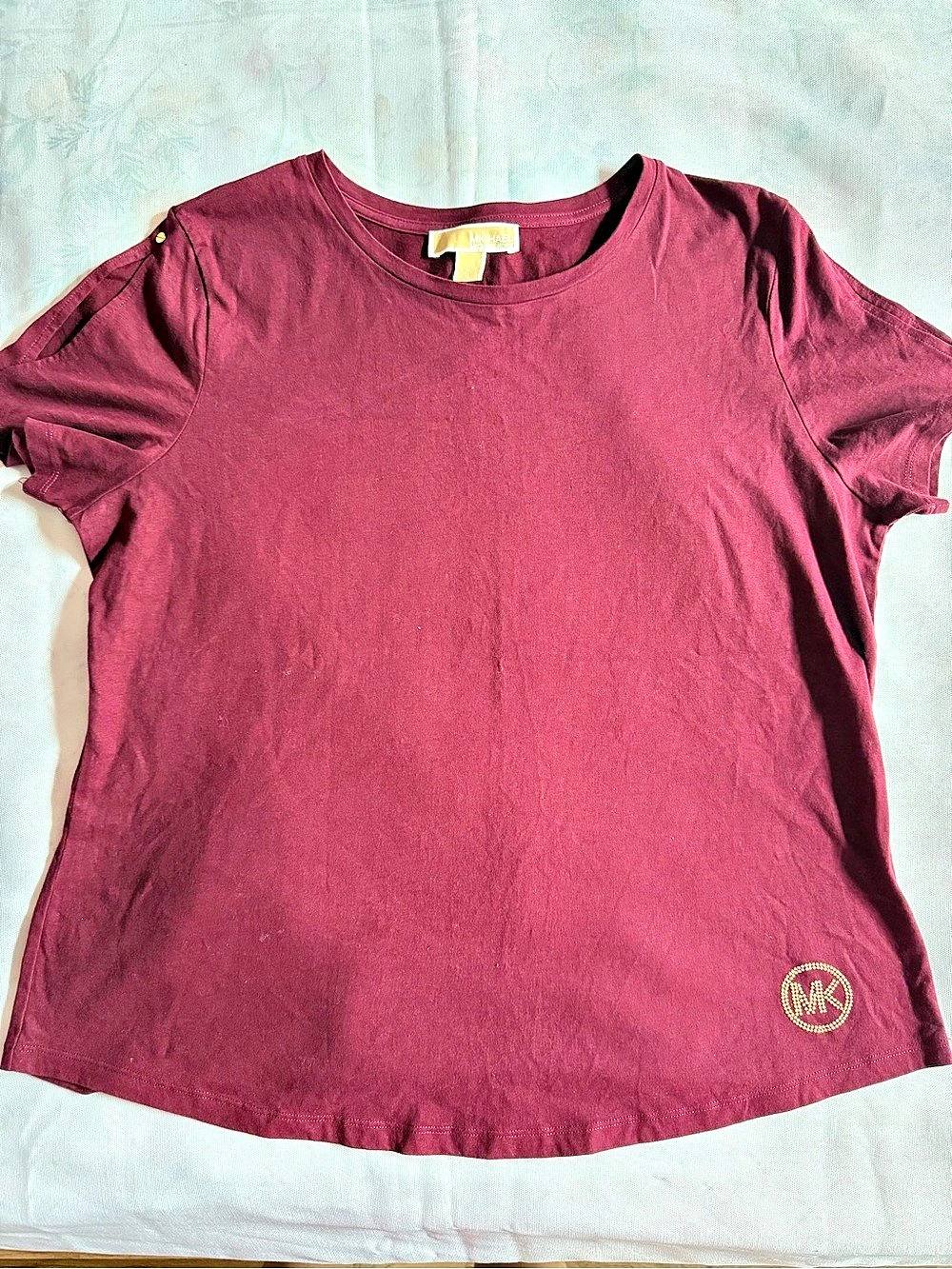 Michael Kors Rhinestone MK Logo Tee Short Sleeve Top Burgundy